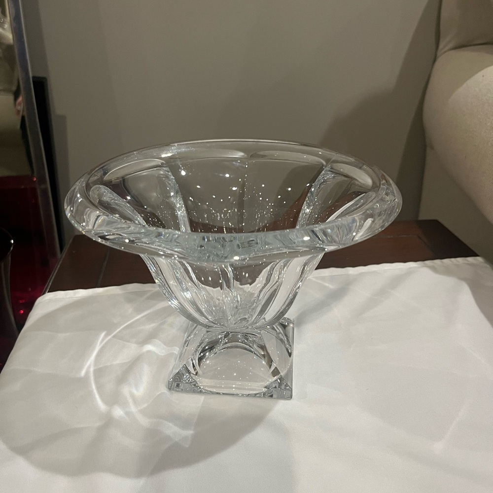 VINTAGE CZECH LEAD CRYSTAL FOOTED BOWL OR VOTIVE  6" HIGH 8 1/4" WIDE EXC